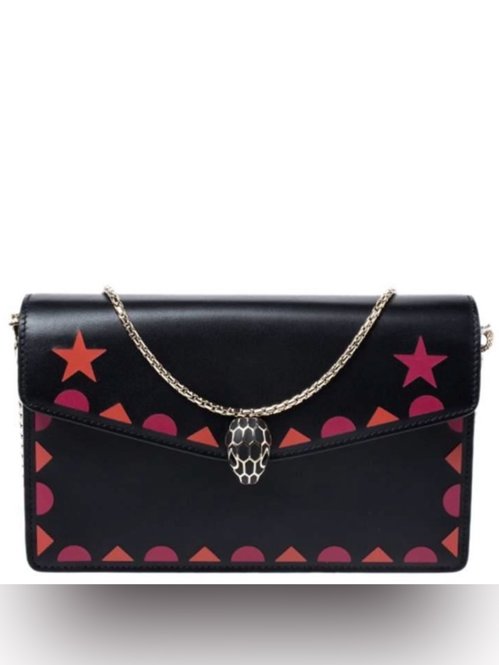 Bvlgari Serpenti Forever Geometric Stars Chain Clutch Bag 2017 NWOT Black Pink